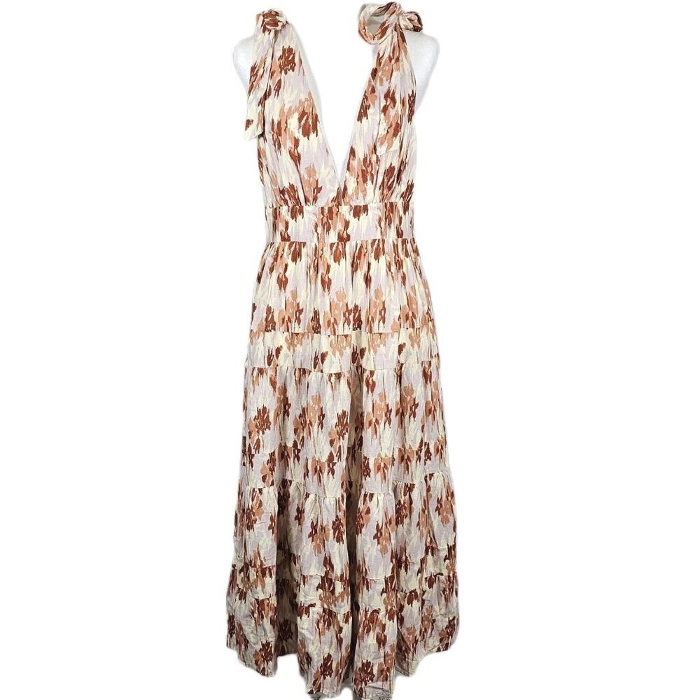 House of Harlow 1960 Size Small Linen Rayon Blend Tiered Midi Dress V Neck New